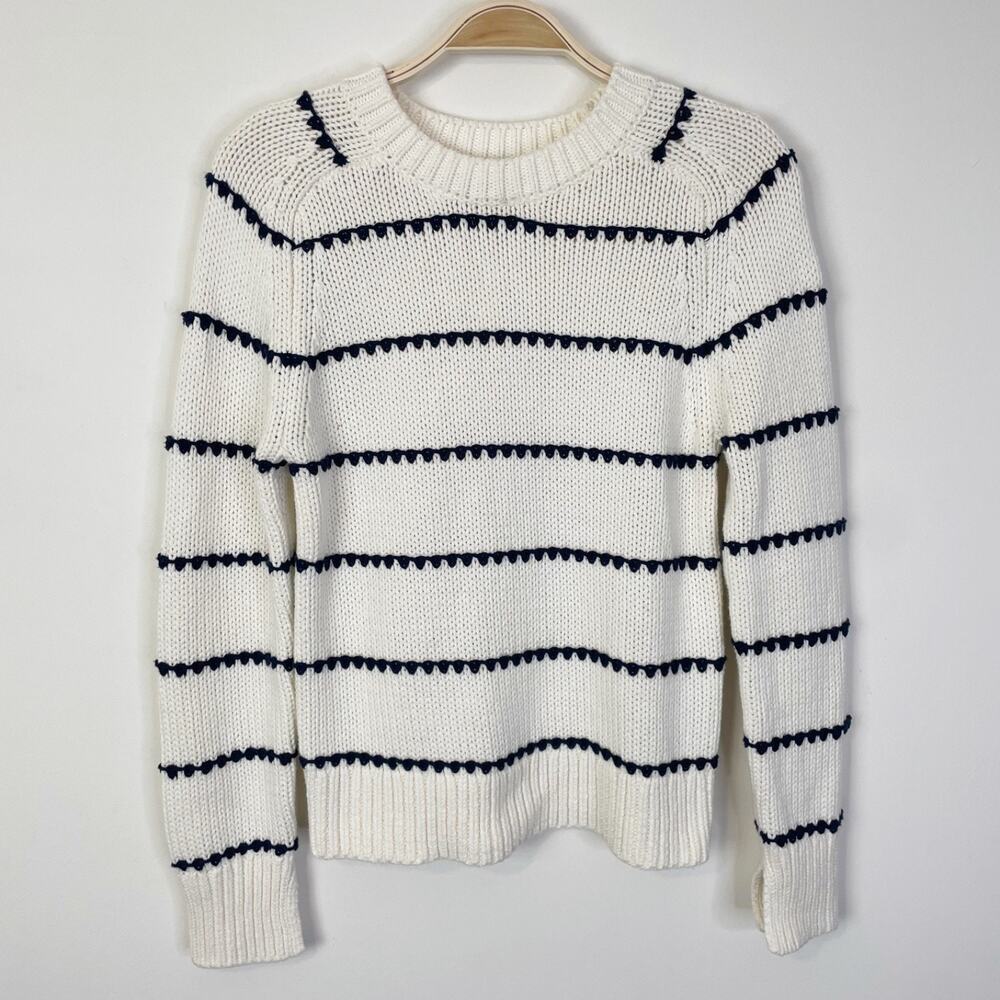 Madewell Textured Cotton Crewneck Sweater Stripe XS NS655 Cozy Knit Chunky